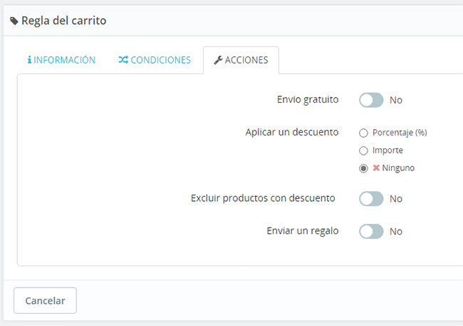 acciones cupon descuento prestashop