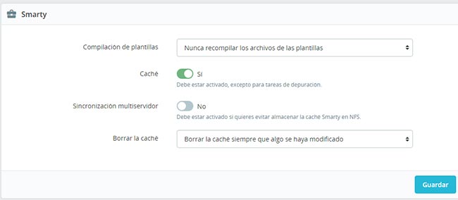 Activar caché rendimiento PrestaShop