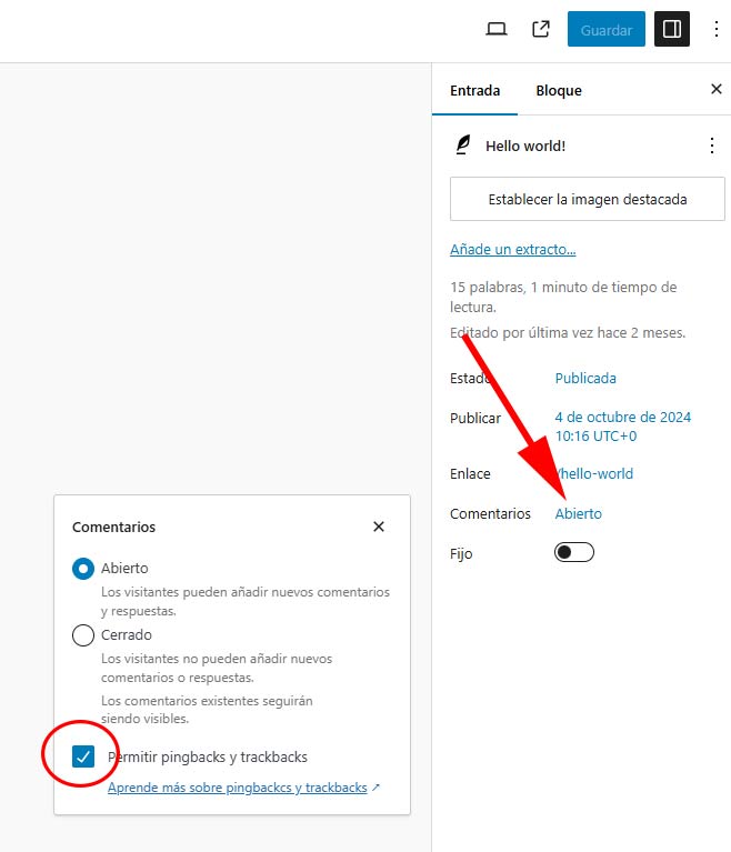 activar pingbacks y trackbacks post