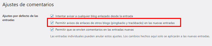 activar pingbacks y trackbacks wordpress