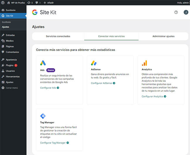 configurar servicios google site kit