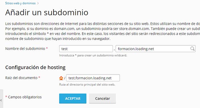 creacion subdominio plesk 