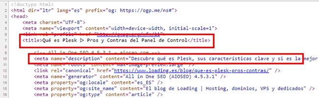 ejemplo metaetiqueta SEO código html