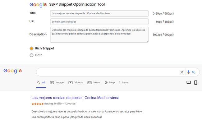 Metaetiquetas SEO ejemplo seomofo etiquetas
