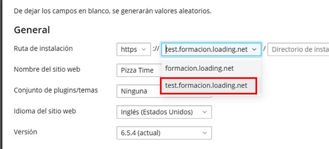  elegir subdominio instalacion