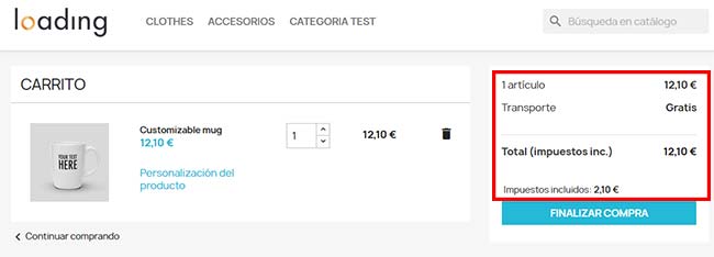  impuestos funcionando prestashop