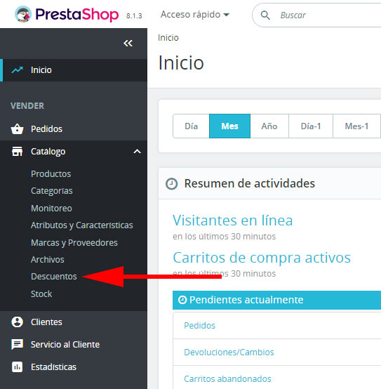 menu descuentos prestashop