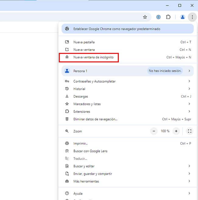 ventana incognito chrome